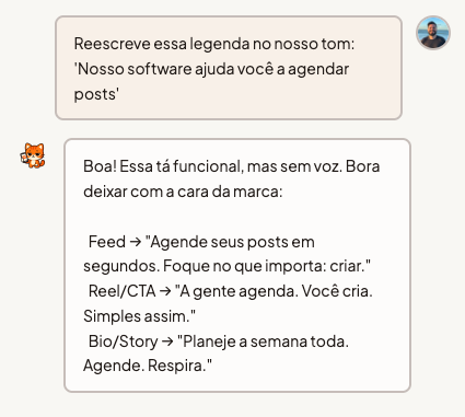 Conversa com o Postinho gerando legendas no tom da marca