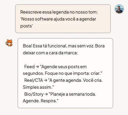 Conversa com o Postinho gerando legendas no tom da marca